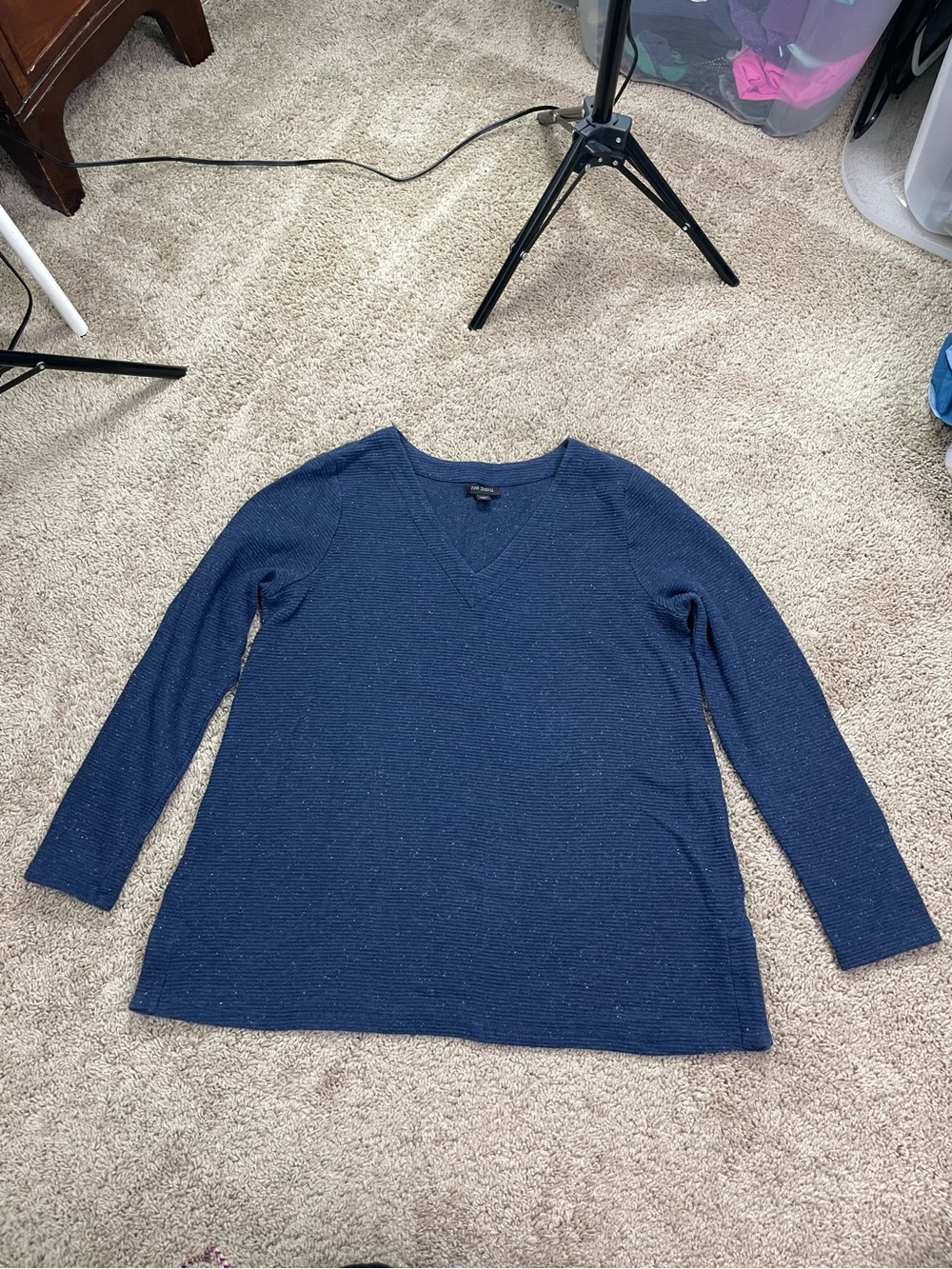 J. Jill Navy Ribbed V-Neck Long Sleeve